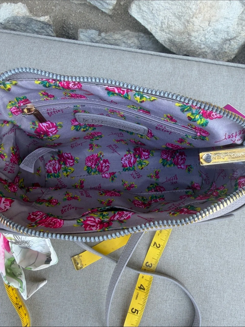 Betsey Johnson Gray Crossbody with Floral Scarf NEW